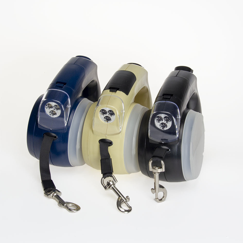 LED automatic retractable dog leash with bowl